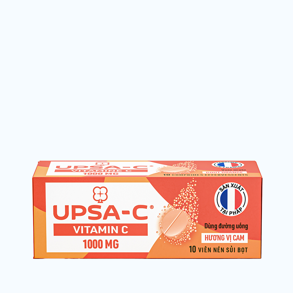 Viên nén sủi bọt Upsa-C 1g điều trị tình trạng thiếu vitamin C, mệt mỏi (tuýp 10 viên)