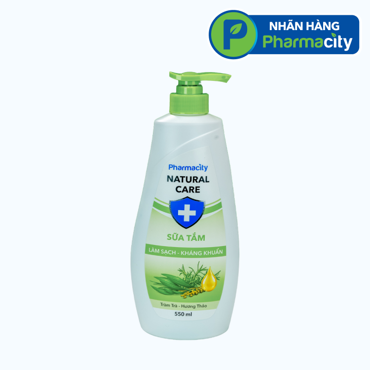 Sữa tắm chiết xuất lô hội và tràm trà Pharmacity Natural Care kháng khuẩn (Chai 550g)