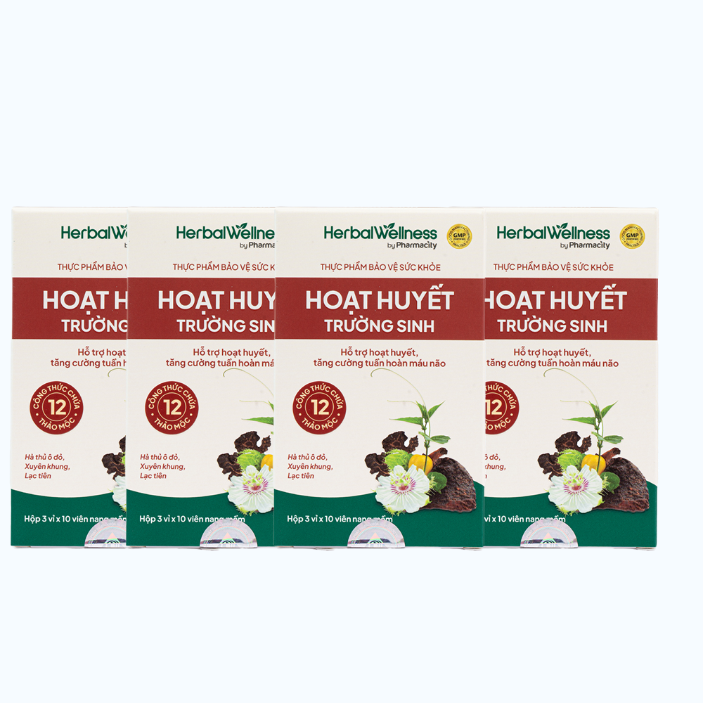 Combo 4 Hộp Viên uống Herbal Wellness Hoạt Huyết Trường Sinh hỗ trợ hoạt huyết, tuần hoàn máu não (Hộp 30 viên)