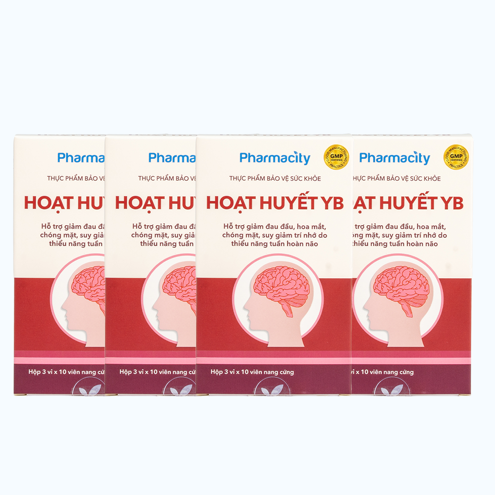 Combo 4 Hộp Viên uống Pharmacity Hoạt Huyết YB hỗ trợ giảm đau đầu do thiểu năng tuần hoàn não (Hộp 30 viên)