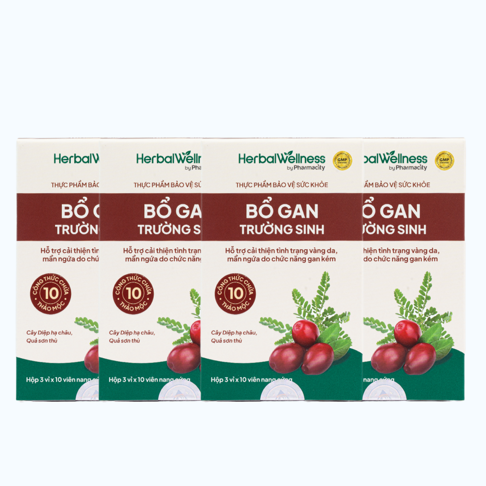 Combo 4 Hộp Viên uống Herbal Wellness Bổ Gan Trường Sinh hỗ trợ cải thiện chức năng gan (30 viên)