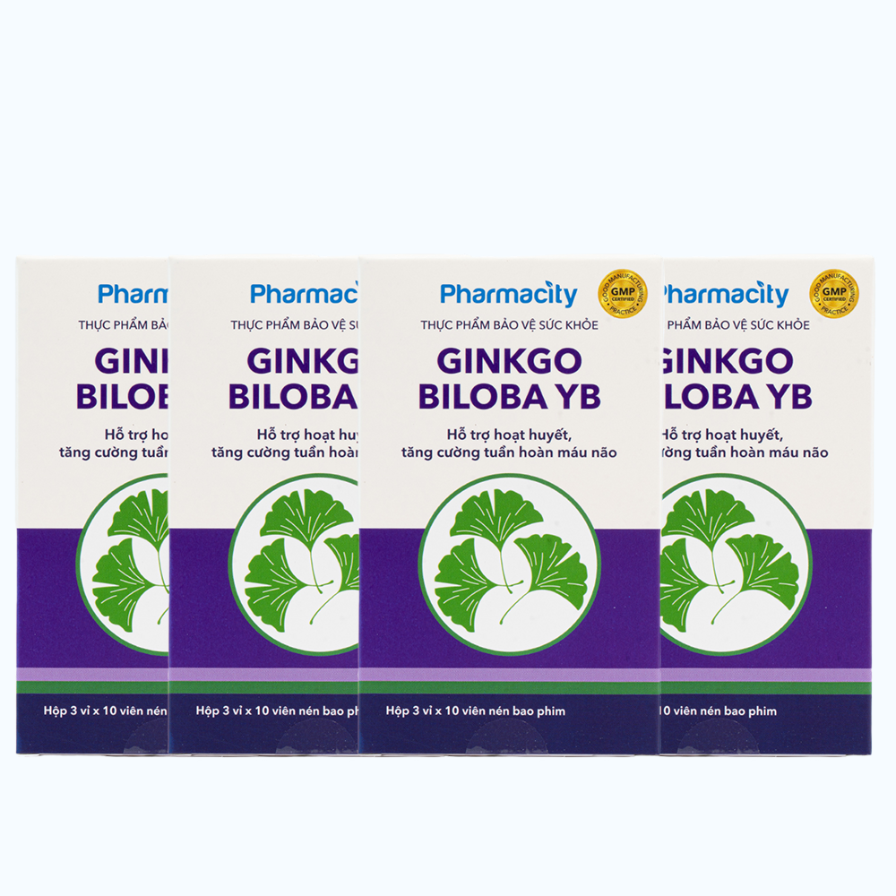 Combo 4 Hộp Viên uống Pharmacity Ginkgo Biloba YB hỗ trợ hoạt huyết, tăng cường tuần hoàn máu não (30 viên)