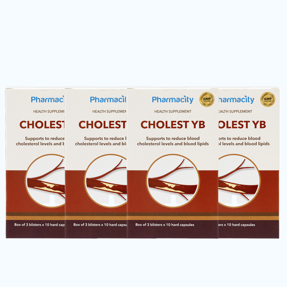 Combo 4 Hộp Viên uống Pharmacity Cholest YB hỗ trợ giảm cholesterol máu, giảm mỡ máu (30 viên nang cứng)