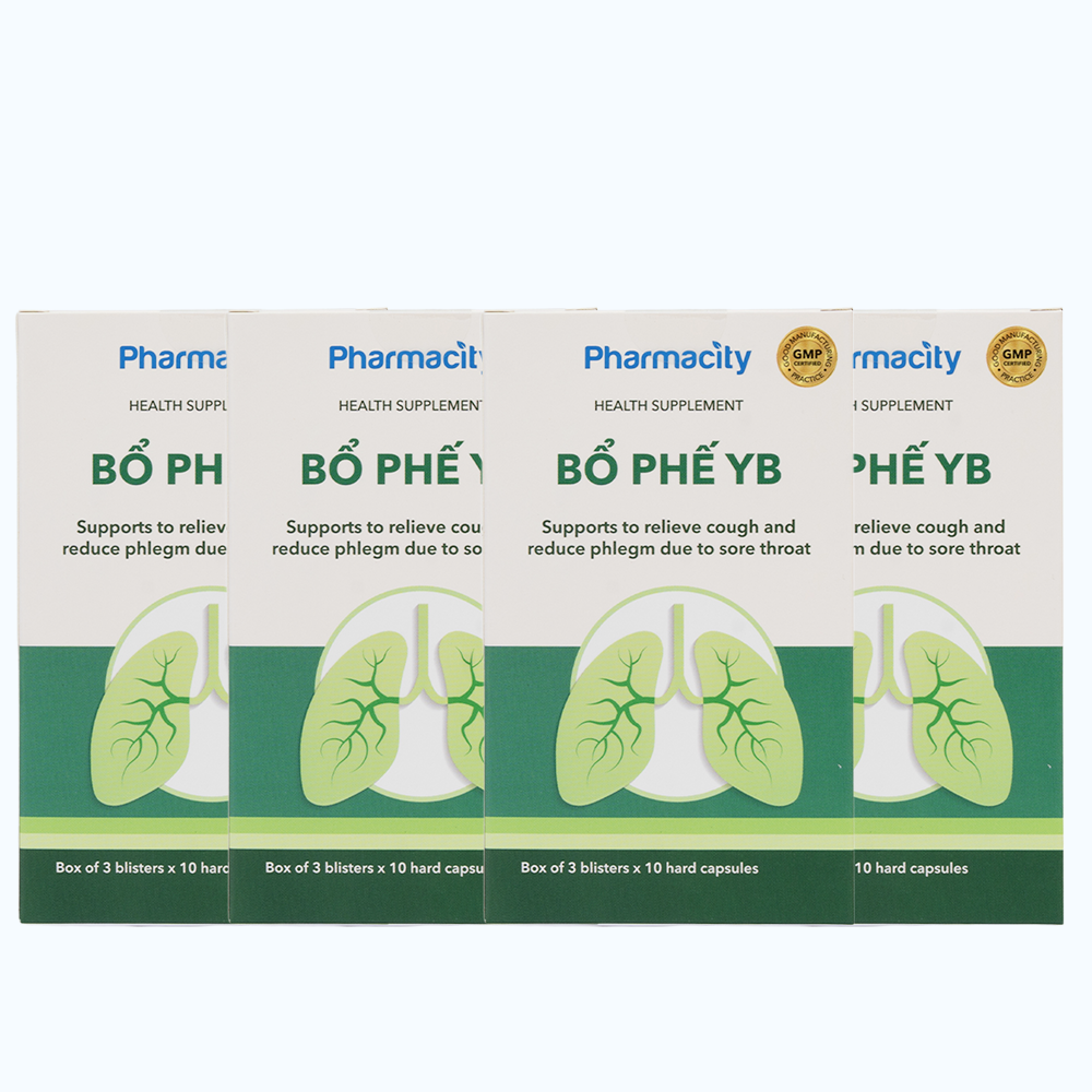 Combo 4 Hộp Viên uống Pharmacity Bổ Phế YB hỗ trợ giảm ho, giảm đờm do viêm họng (30 viên nang cứng)