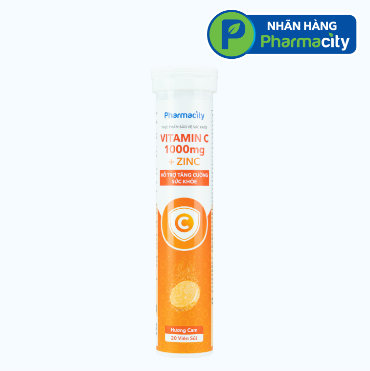 Viên sủi Pharmacity Vitamin C 1000mg + Zinc giúp tăng đề kháng (hộp 20 viên)