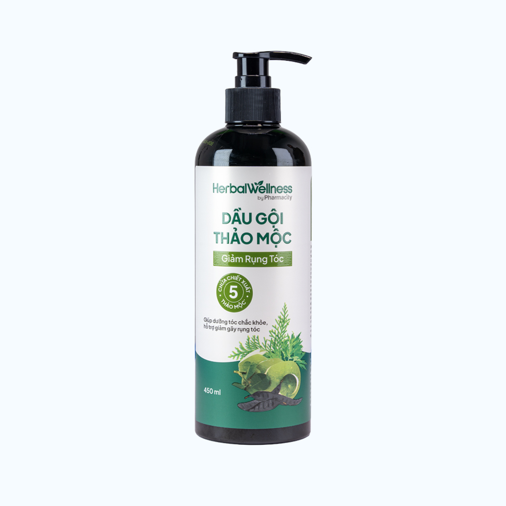 Dầu gội thảo mộc giảm rụng tóc Herbal Wellness by Pharmacity chai 450ml