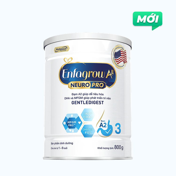 Sữa bột dinh dưỡng Enfamil A2 Neuro Pro 3 Cho Trẻ từ 1-6 Tuổi (Lon 800g)