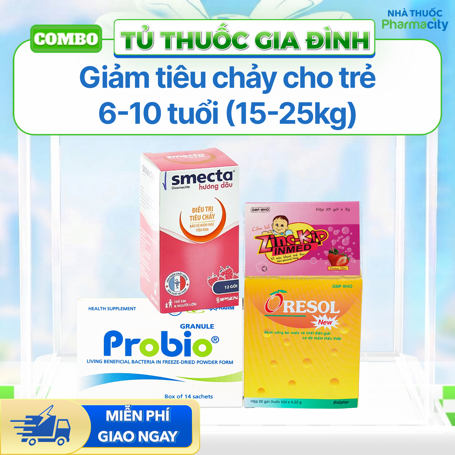 Nhóm sản phẩm giảm tiêu chảy cho trẻ 6-10 tuổi (Cân nặng 15-15.25kg)
