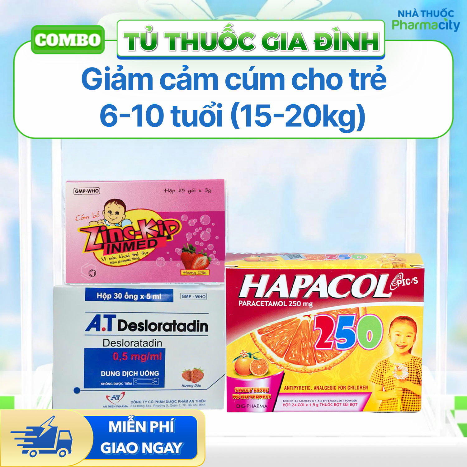 Nhóm sản phẩm giảm cảm cúm cho trẻ 6-10 tuổi (Cân nặng 15-15.2kg)