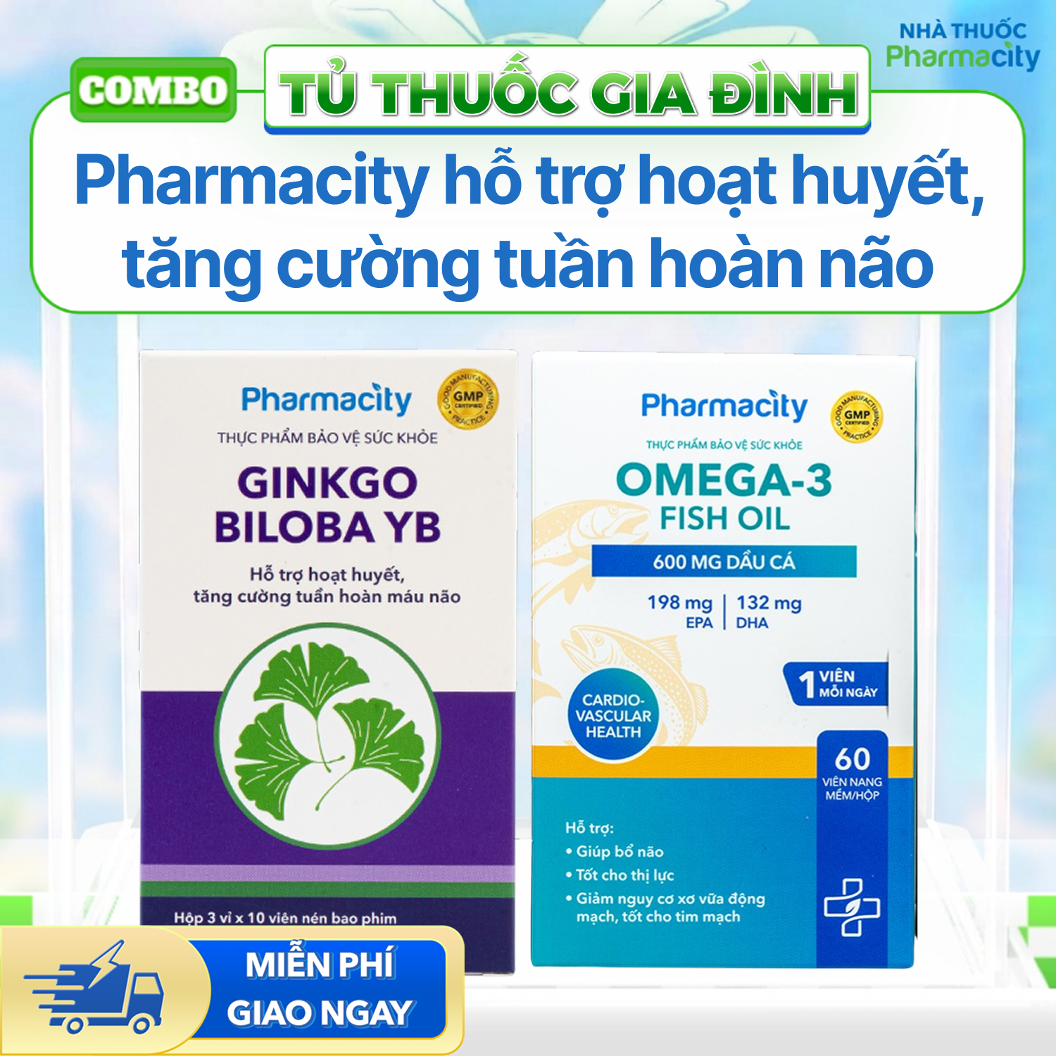 Combo Pharmacity hỗ trợ hoạt huyết, tăng cường tuần hoàn não