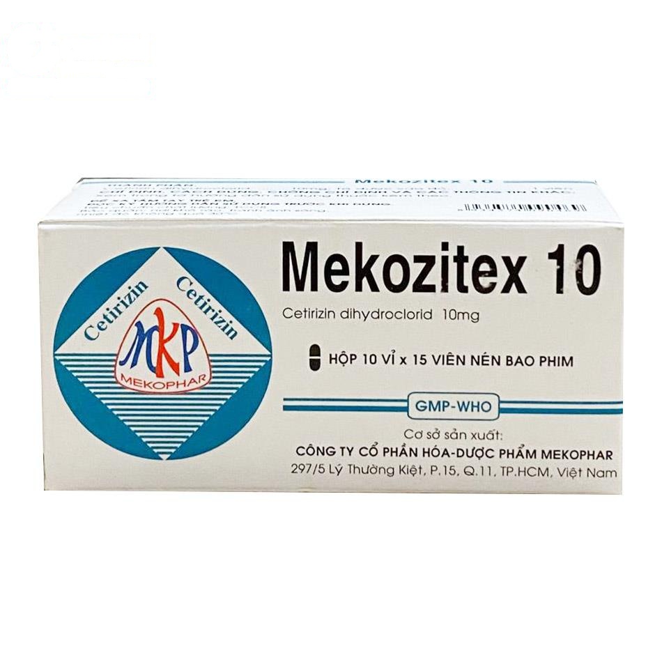 Viên nén bao phim Mekozitex 10mg điều trị viêm mũi dị ứng, mày đay (10 vỉ x 15 viên)