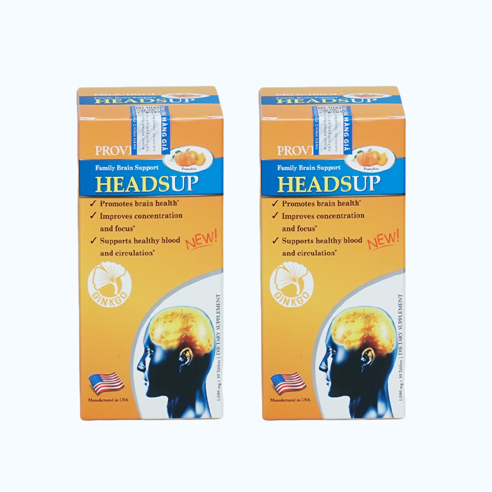 Combo 2 Hộp Thực phẩm bảo vệ sức khỏe PROVIBIOL HEADSUP Hỗ trợ bổ não, tăng cường tuần hoàn máu não (Hộp 30 Viên)