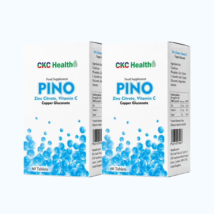 Combo 2 Hộp Thực phẩm bảo vệ sức khỏe Pino Zinc, Vitamin C Tăng Cường Đề Kháng (Hộp 60 Viên)