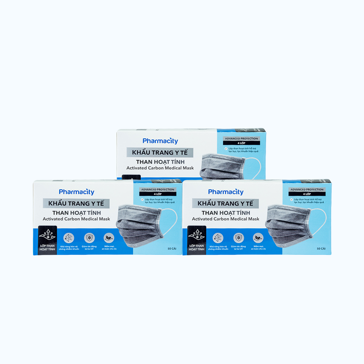 Combo Pharmacity Khẩu trang y tế 4 lớp than hoạt tính (Hộp 50 cái)