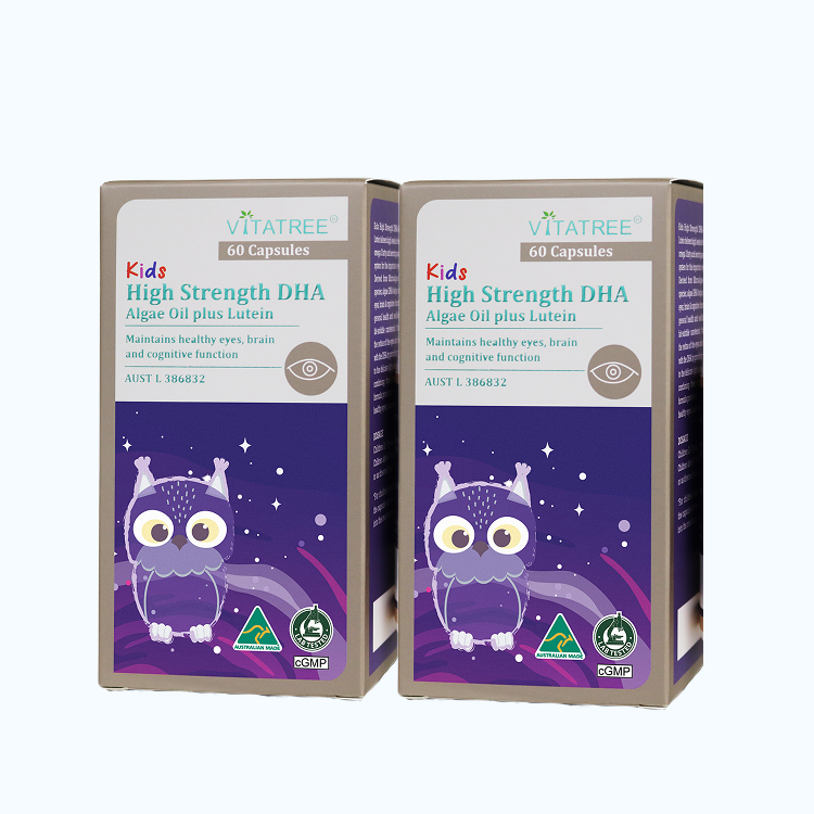 Combo 2 hộp Thực phẩm bảo vệ sức khỏe Kids High Strength DHA Algae Oil plus Lutein (Hộp 60 Viên)