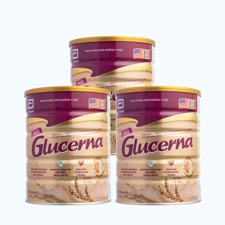 Combo 3 Lon Sữa bột dinh dưỡng Abbott Glucerna bổ sung dinh dưỡng đặc biệt cho người đái tháo đường hương lúa mạch (800g)