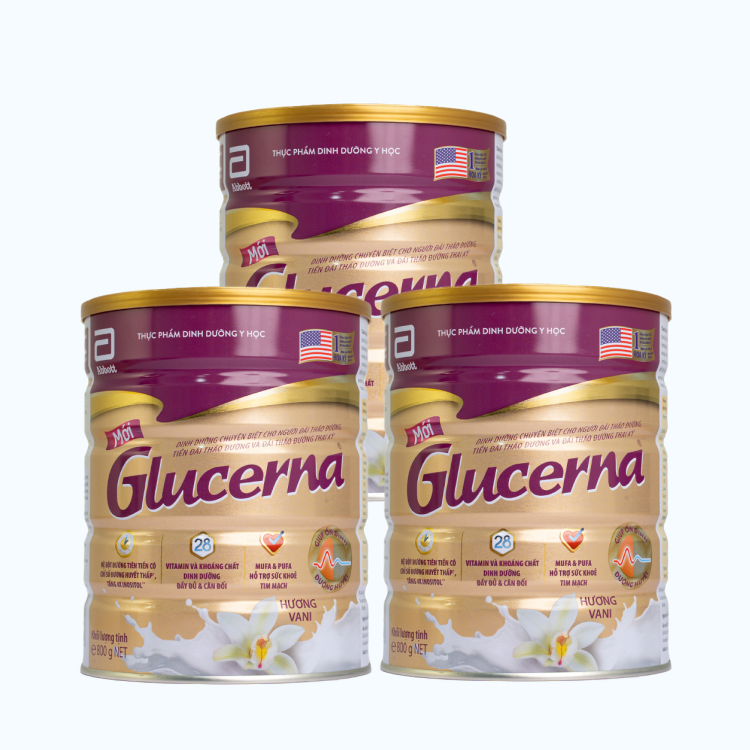 Combo 3 Lon Sữa bột dinh dưỡng Abbott Glucerna bổ sung dinh dưỡng đặc biệt cho người đái tháo đường hương vani (800g)