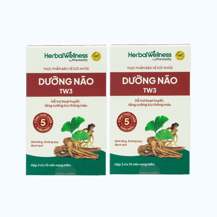 Combo 2 Hộp Viên uống Herbal Wellness Dưỡng Não TW3 hỗ trợ hoạt huyết, tăng cường lưu thông máu (Hộp 30 viên)