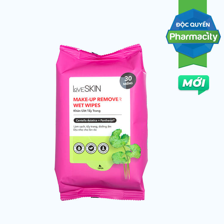 LoveSkin Khăn ướt tẩy trang Rau Má & Panthenol (Gói 30 Miếng)