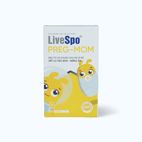 Dung dịch LIVESPO Preg - Mom bổ sung men vi sinh hỗ trợ giảm táo bón và biếng ăn (Hộp 20 ống)