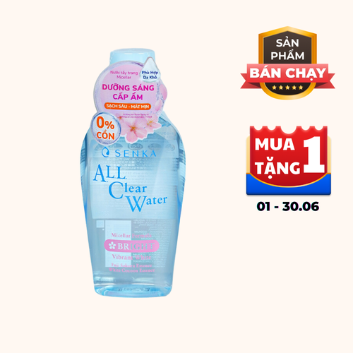 Nước Tẩy Trang SENKA All Clear Water Micellar Formula Bright Cấp Ẩm, Dưỡng Sáng Da (Chai 230ml)