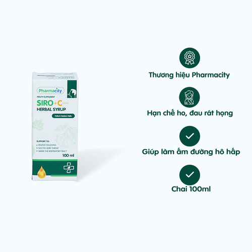 Siro thảo dược Pharmacity Herbal Syrup + Vitamin C hỗ trợ giảm đau rát họng do ho kéo dài (100ml)