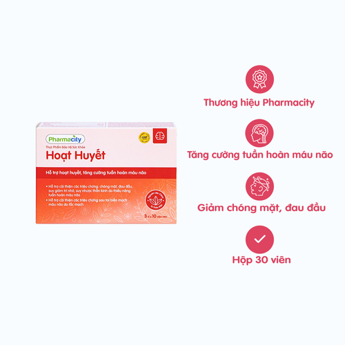 Viên uống Pharmacity Hoạt Huyết tăng cường tuần hoàn máu não (Hộp 3 vỉ x 10 viên)