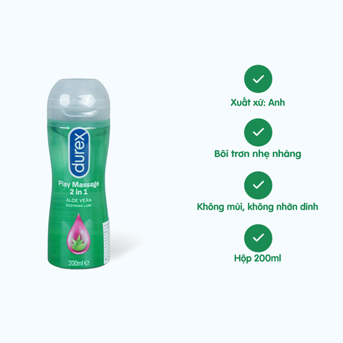 Gel bôi trơn DUREX Play Massage 2in1 làm tăng độ ẩm âm đạo chứa Vitamin E giúp bảo vệ da (200ml)