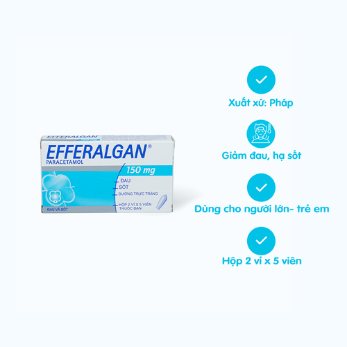 Viên đặt trực tràng Efferalgan 150mg giảm đau, hạ sốt (2 vỉ x 5 viên)
