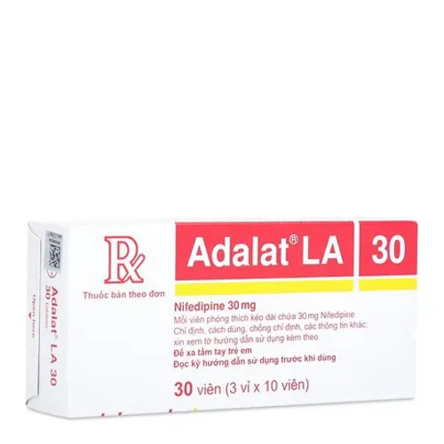 Viên giải phóng có kiểm soát Adalat LA 30mg điều trị tăng huyết áp, đau thắt ngực (3 vỉ x 10 viên)