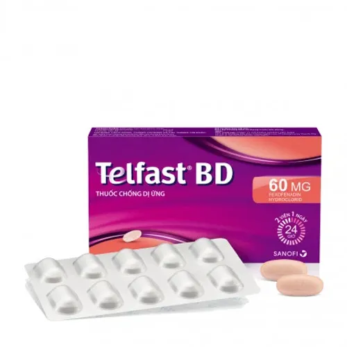 Viên nén bao phim Telfast BD 60mg điều trị triệu chứng dị ứng, mày đay (1 vỉ x 10 viên)