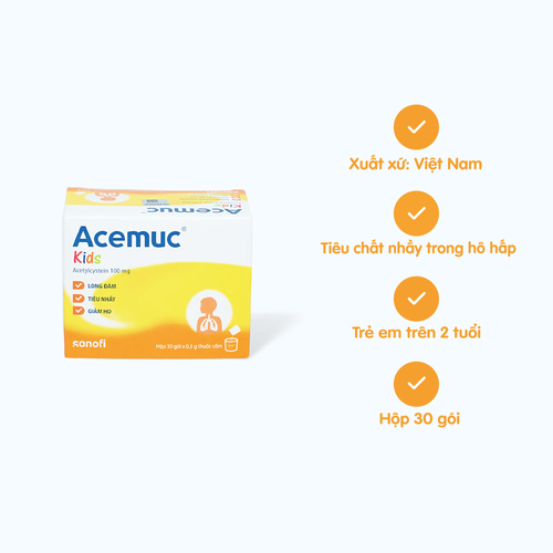 Thuốc cốm Acemuc 100mg tiêu chất nhầy trong bệnh nhầy nhớt (hộp 30 gói)