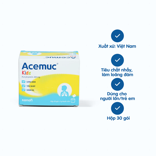 Thuốc cốm Acemuc kids 200mg tiêu chất nhầy, làm loãng đàm (hộp 30 gói)
