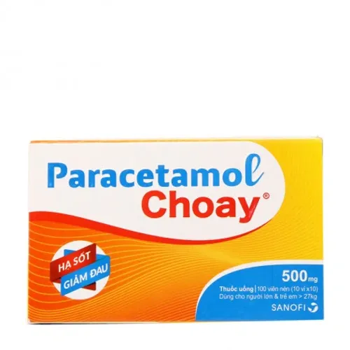 Viên nén Paracetamol Choay 500mg giảm đau từ nhẹ đến vừa và hạ sốt (10 vỉ x 10 viên)