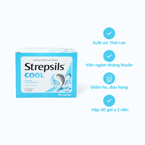 Viên ngậm Strepsils Cool trị đau họng (50 gói x 2 viên)