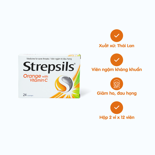 Viên ngậm Strepsils Orange & Vita C trị đau họng (2 vỉ x 12 viên)
