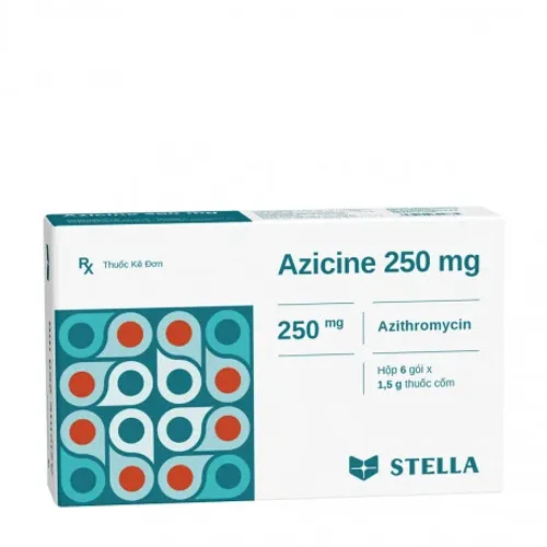 Cốm pha uống Azicine 250mg Stella điều trị nhiễm khuẩn đường hô hấp (hộp 6 gói)