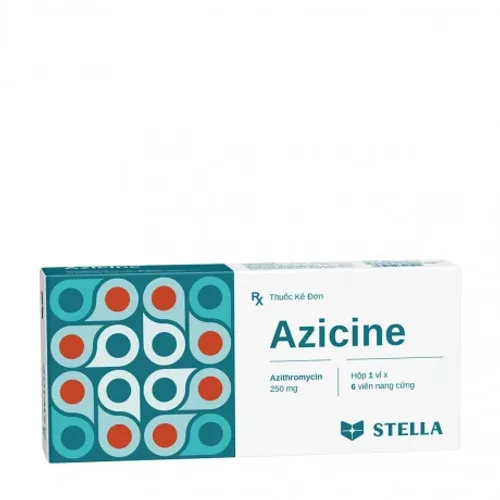 Viên nang Azicine 250mg Stella điều trị nhiễm khuẩn đường hô hấp (1 vỉ x 6 viên)