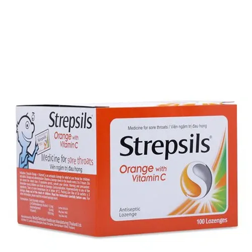 Viên ngậm Strepsils Orange & Vita C trị đau họng (50 gói x 2 viên)