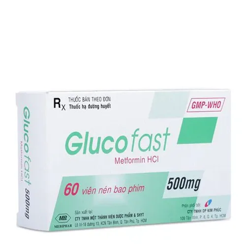 Viên nén Glucofast 500mg điều trị đái tháo đường không phụ thuộc insulin (type 2) (4 vỉ x 15 viên)