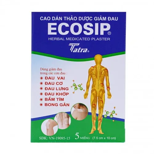 Cao dán Ecosip TATRA giảm đau vai, đau lưng, đau khớp, bong gân (20 gói x 5 miếng)