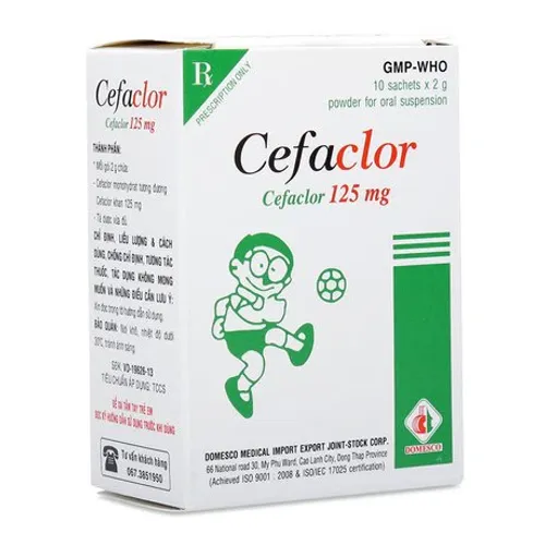 Bột pha uống Cefaclor 125mg Domesco kháng sinh điều trị nhiễm khuẩn (10 gói x 2g)
