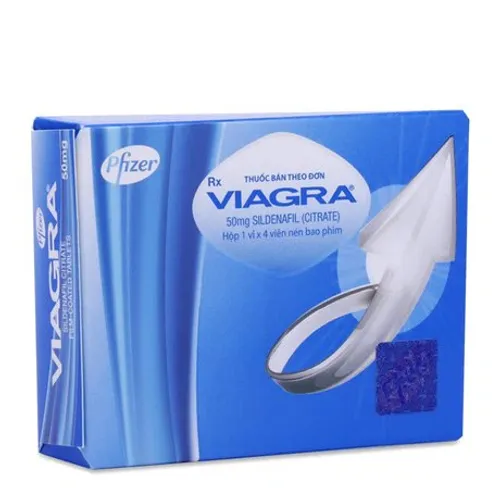 Viên nén Viagra 50mg điều trị rối loạn cương dương ở nam giới (1 vỉ x 4 viên)