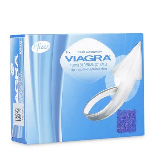 Viên nén Viagra 100mg điều trị rối loạn cương dương ở nam giới (1 vỉ x 4 viên)