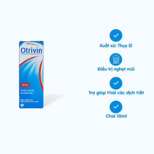 Thuốc xịt mũi Otrivin 0.1% trị sung huyết mũi, nghẹt mũi, sổ mũi, hắt hơi (chai 10ml)