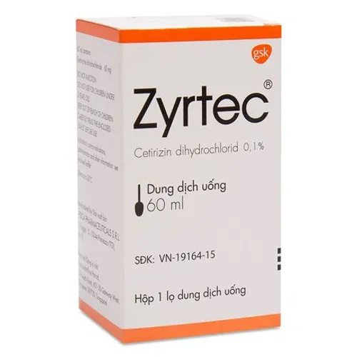 Dung dịch uống Zyrtec Sol 1mg/ml điều trị triệu chứng viêm mũi dị ứng, mày đay (chai 60ml)