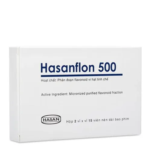 Viên nén Hasanflon 500mg điều trị suy tĩnh mạch, trĩ cấp tính (3 vỉ x 10 viên)