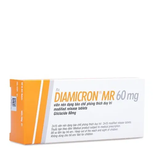 Viên giải phóng có kiểm soát Diamicron MR 60mg điều trị đái tháo đường type 2 (2 vỉ x 15 viên)