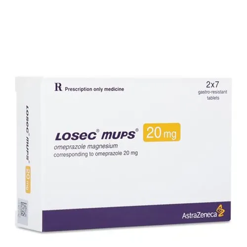 Viên nén Losec Mups 20mg trị loét dạ dày tá tràng, viêm thực quản trào ngược (2 vỉ x 7 viên)