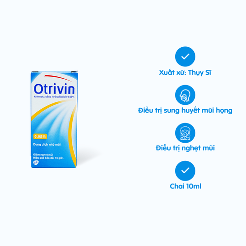 Thuốc nhỏ mũi Otrivin 0.05% trị sung huyết mũi, viêm xoang, viêm mũi dị ứng (chai 10ml)